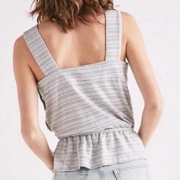SOLD-Lucky Tassel Tie Waist Peplum Blue White Striped Sleeveless Knit Tank Top - Picture 7 of 10